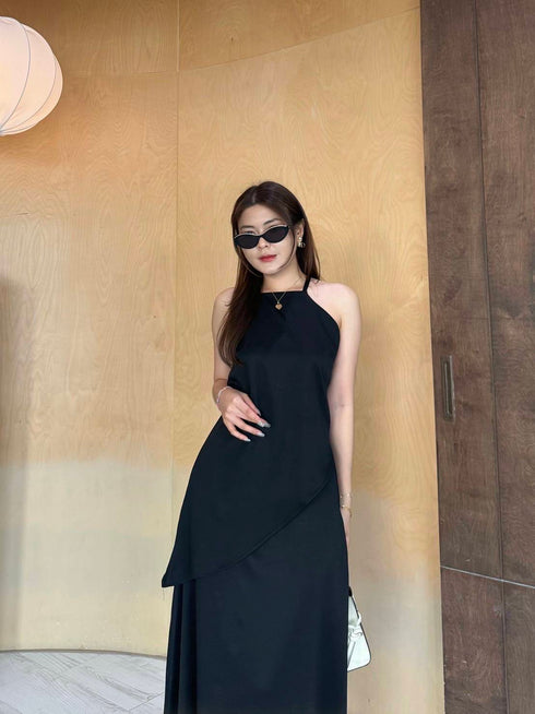Ladies Asymmetrical Sleeves Back Tie Tops Witj A-Line Skirts